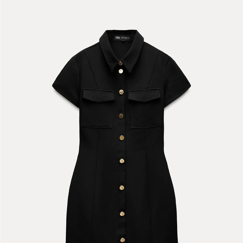 Zara Black Short Sleeve Dress with Gold Buttons - Picture 1 of 2